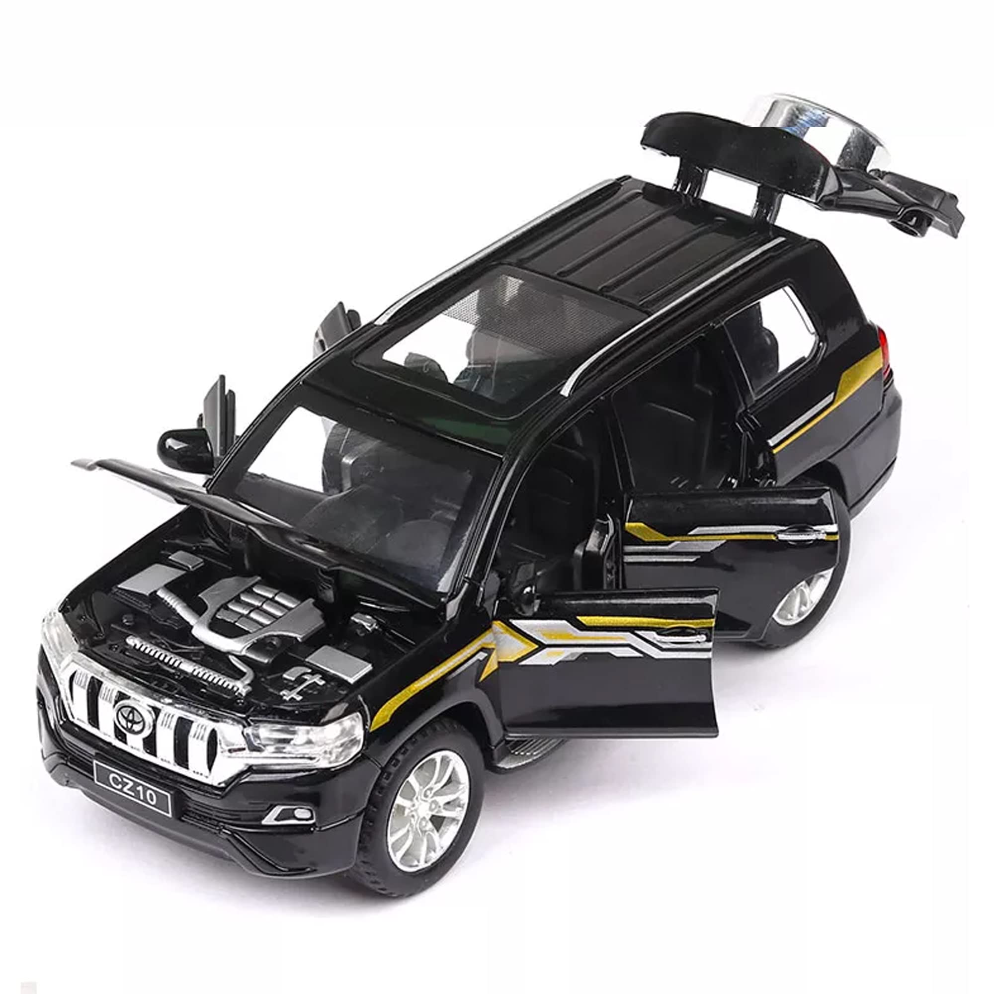 Swift Toyota Prado Toy Model Car 1:32, Zinc Alloy Diecast Toy Car, Pull Back Vehicles with Music and Light Doors and Hood Can Be Opened for Kids Boys Birthday Gifts (Black)