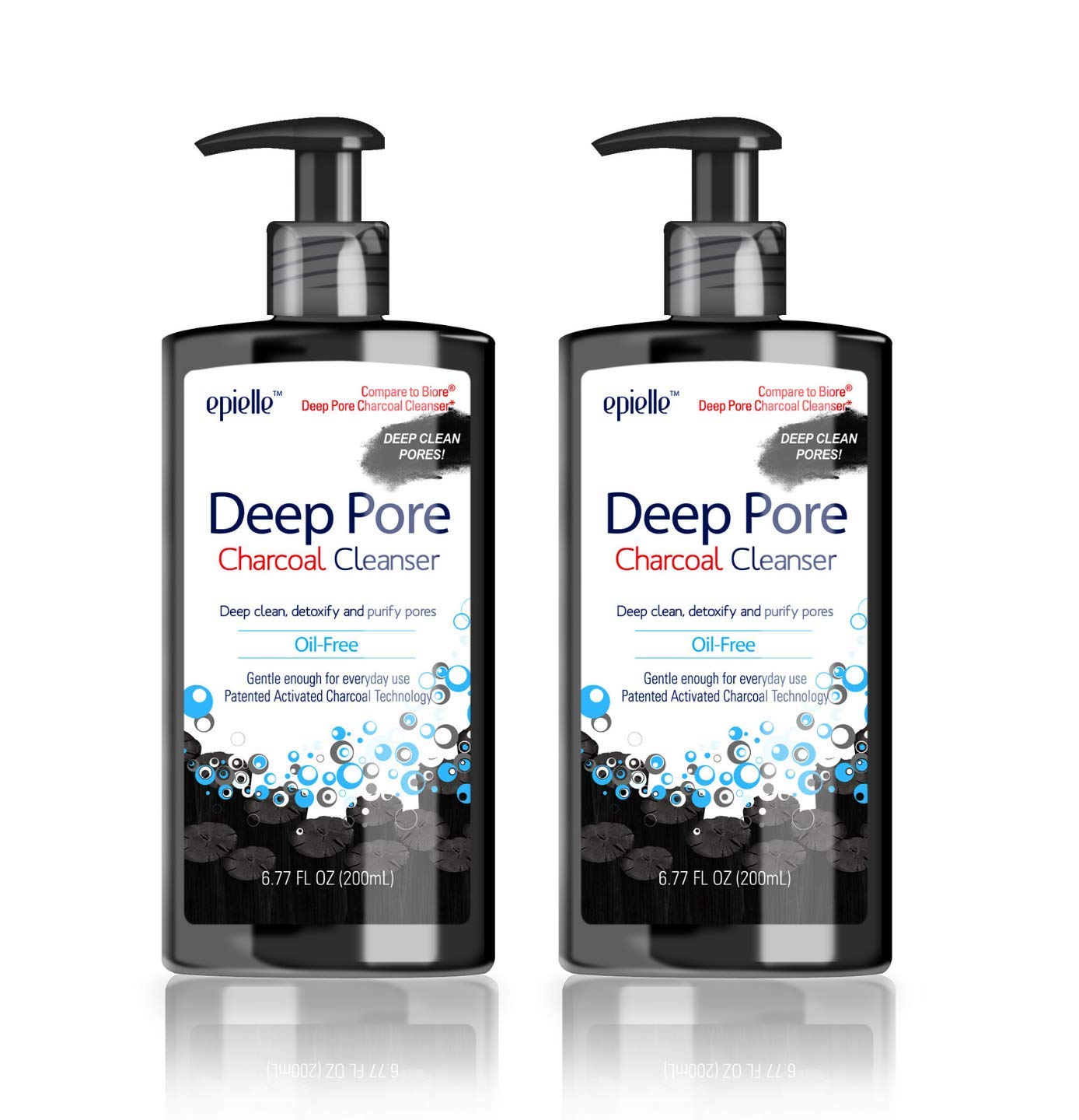 Epielle Deep Pore Charcoal Cleanser 6.77 Fl Oz, 2 Pack, Detoxify and Purify Skin of Dirt and Oil, Oil-Free Cleanser, Energizes Skin with Activated Charcoal, Vegan & Cruelty Free