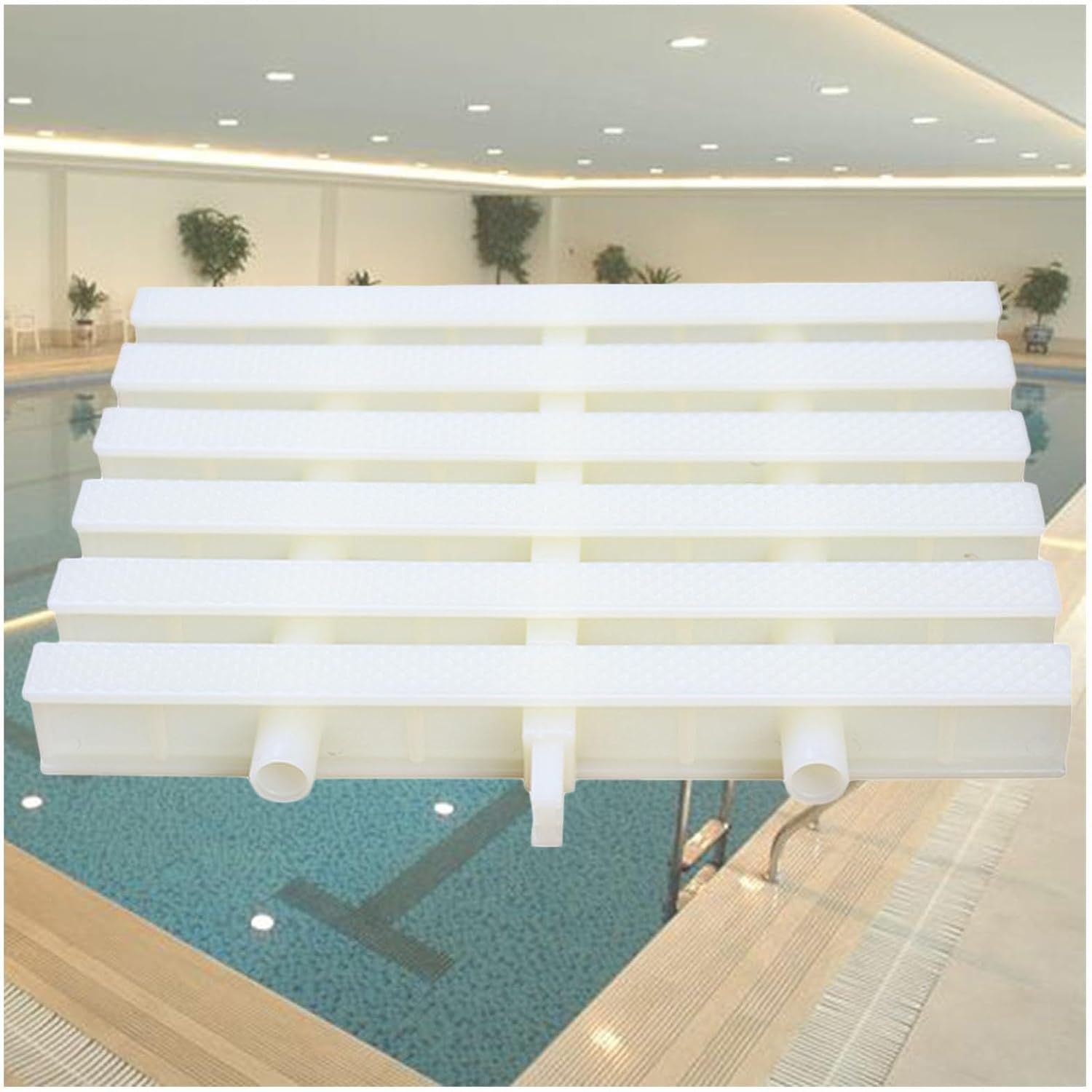 Durable Swimming Pool Drainage Overflow Grate, Splicable Gutter Guard Strainer, White Channel Grate Cover for Driveway, Patio, Deck & Commercial Areas (25x100CM, 2pcs)