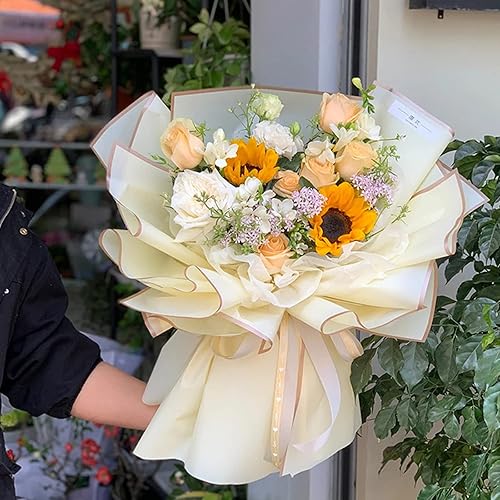 Miniatura 6 de Komphy 200 hojas de papel de regalo de flores, 23 x 23 pulgadas, papel de regalo floral con borde dorado, suministros de embalaje impermeables para