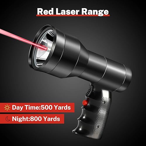 Miniatura 2 de GearOZ Linterna de foco de caza, 90000LUX luz de punto recargable IP68 impermeable de mano LED luz de caza con filtro rojo verde para caza coyotes