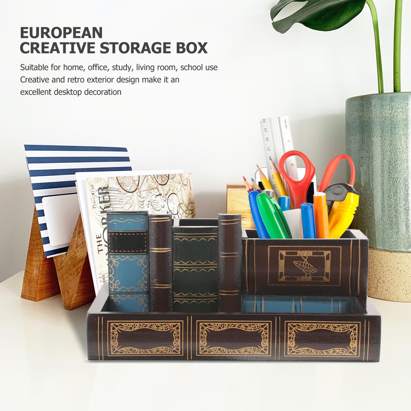 Portapenne Organizer da Scrivania in Pannello di Densità a Forma di Libro Design Creativo e Resistente Struttura Robusta per Decorazioni Scuola per Casa e Studio