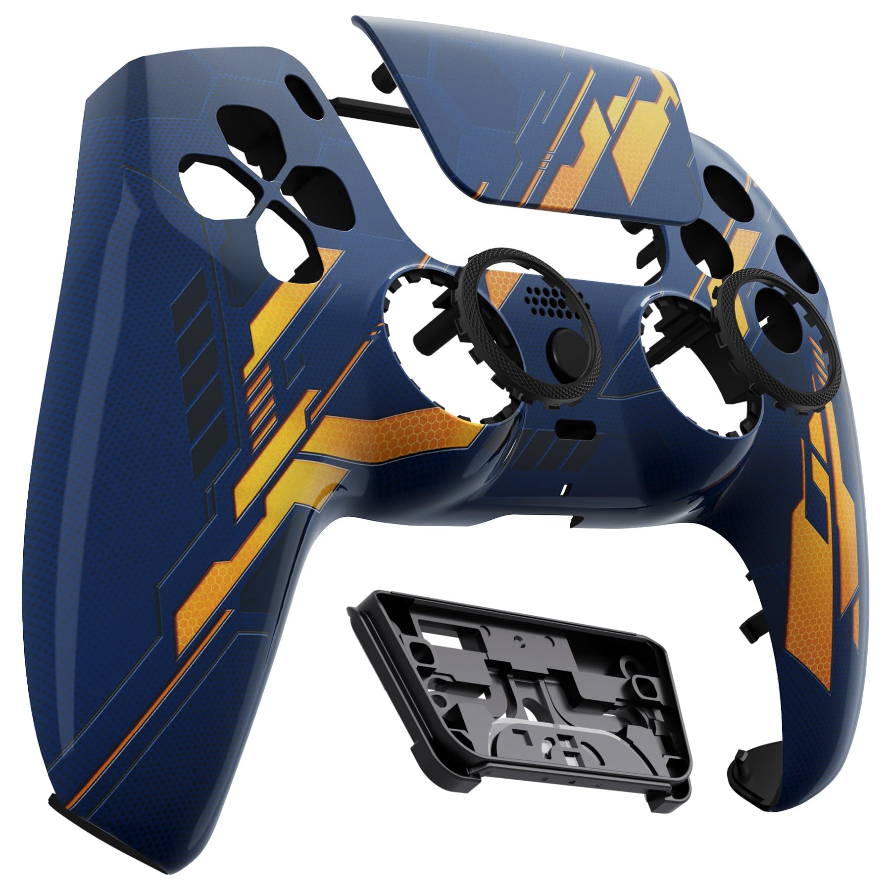 eXtremeRate Luna Cover Ricambio per ps5 Controller,Custodia Copertura Frontale Scocca Shell Ridisegnato&Touchpad&Anelli Compatibile con ps5 Joystick BDM 010/020/030/040/050-Mecha Arancio