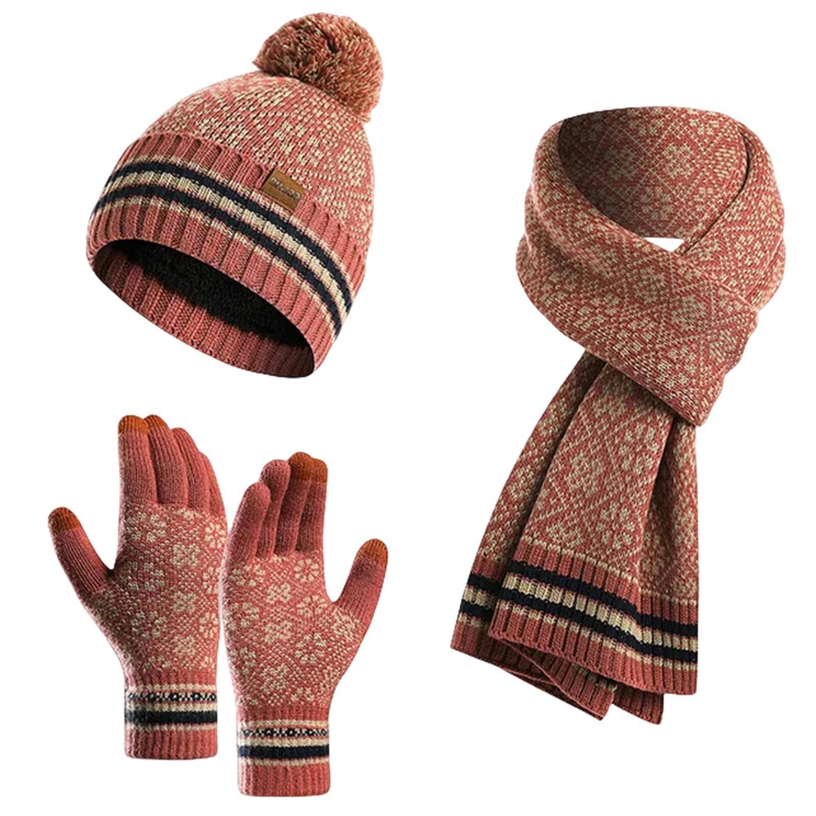 Conjunto Bufanda Gorro Guantes Mujeres Winter Warm Set Knit Geanie Sombrá Y Guantes De Moda.