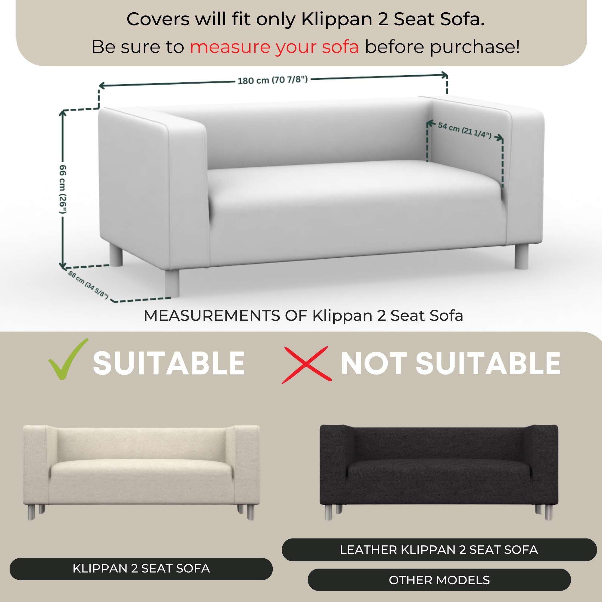 comfortly Bezug für Klippan 2-Sitzer-Sofa, Ersatz-Schonbezug, strapazierfähig, 1 Stück, weicher, strapazierfähiger, waschbarer Stoff, leicht zu reinigen und zu ersetzen (Krone – Antilope)