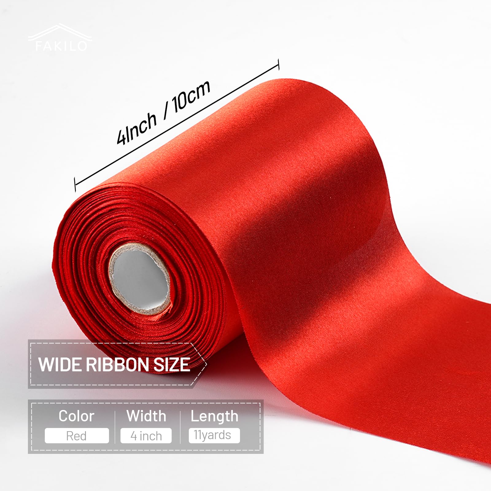 FAKILO Red Satin Ribbon 4 Inch x 11 yd Wide Thick Ribbon for a Grand Opening Business Ribbon Cuttings Ceremony Bow Wedding Chairs Party Christmas Festival Decor - Image 2