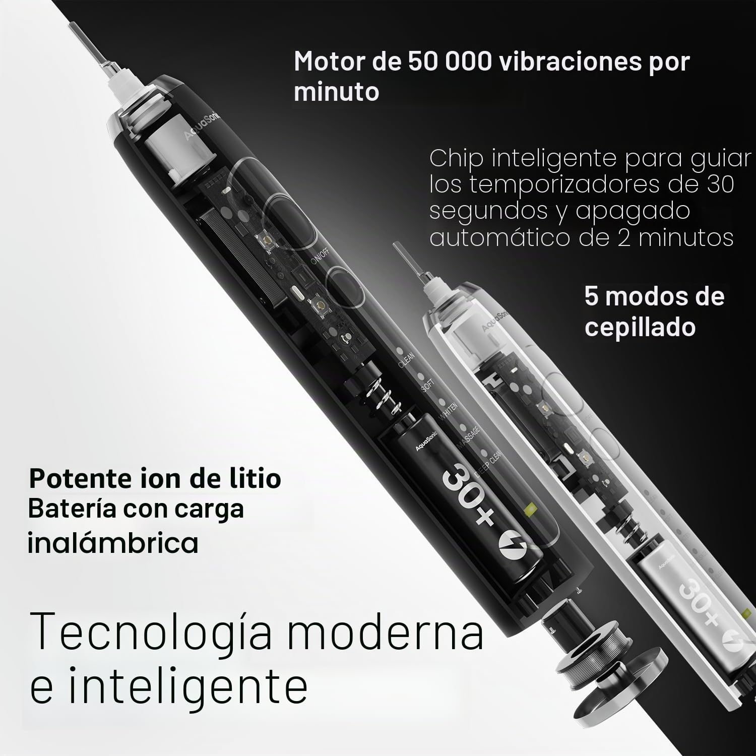 AquaSonic Duo PRO,Sanitización UV y base de carga inalámbrica,10 cabezales de cepillo ProFlex y 2 estuches de viaje
