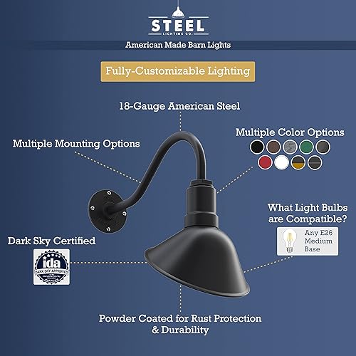 Miniatura 3 de Steel Lighting Co. Venice Store - Letrero de luz para pared de restaurante al aire libre, cúpula de 9 pulgadas, cuello de cisne de 23 pulgadas,