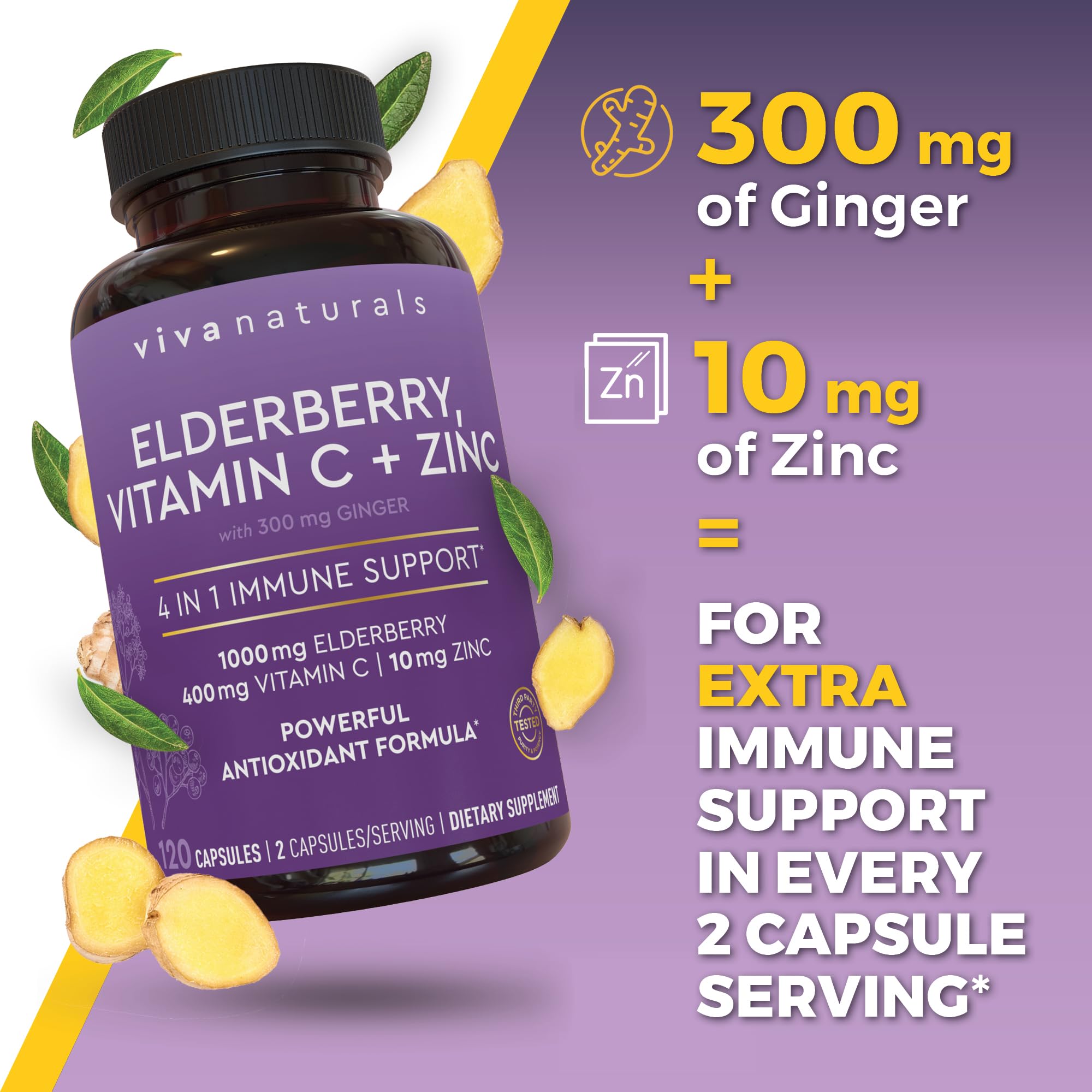 Viva Naturals Elderberry with Vitamin C and Zinc, 120 Capsules - 1000mg Sambucus Elderberry per Serving Immune Support Supplement, Black Elderberry Capsules for Adults, Elderberry Vitamins — Amazon image 8
