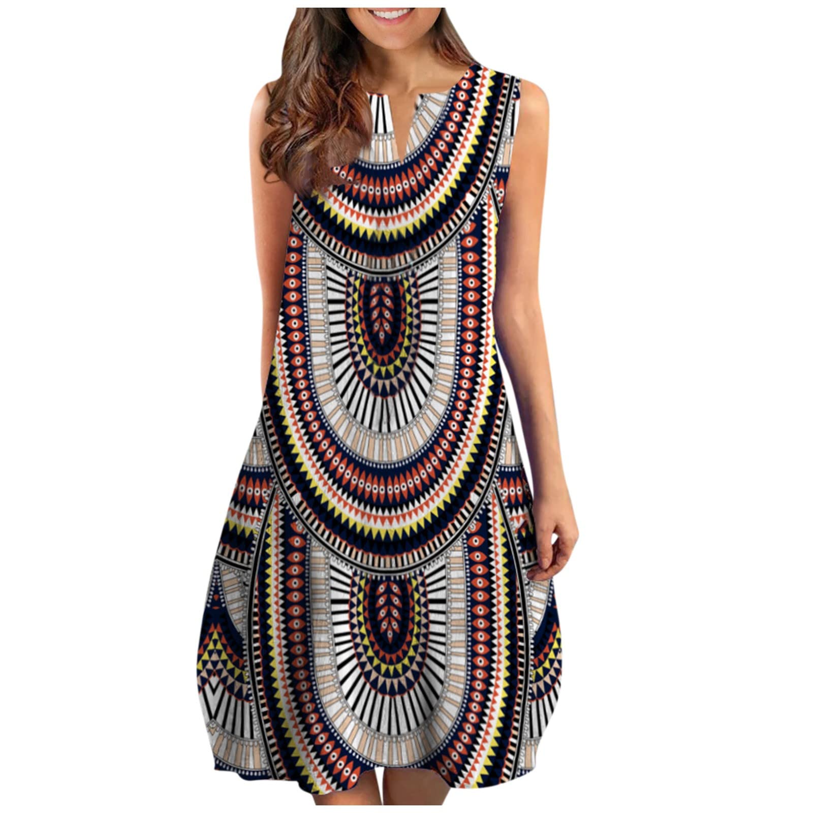 Women's Digital Printing Loose Dresses Fashion Sexy Small V Neck Dress Summer Sleeveless Casual Plus Size Dress