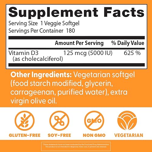 Miniatura 4 de Doctors Best Vitamin D3 5000 IU, Supports Heart, Bones, & Immunity, Non-GMO, Gluten Free, Soy Free, Vegetarian 180 Veggie Softgels