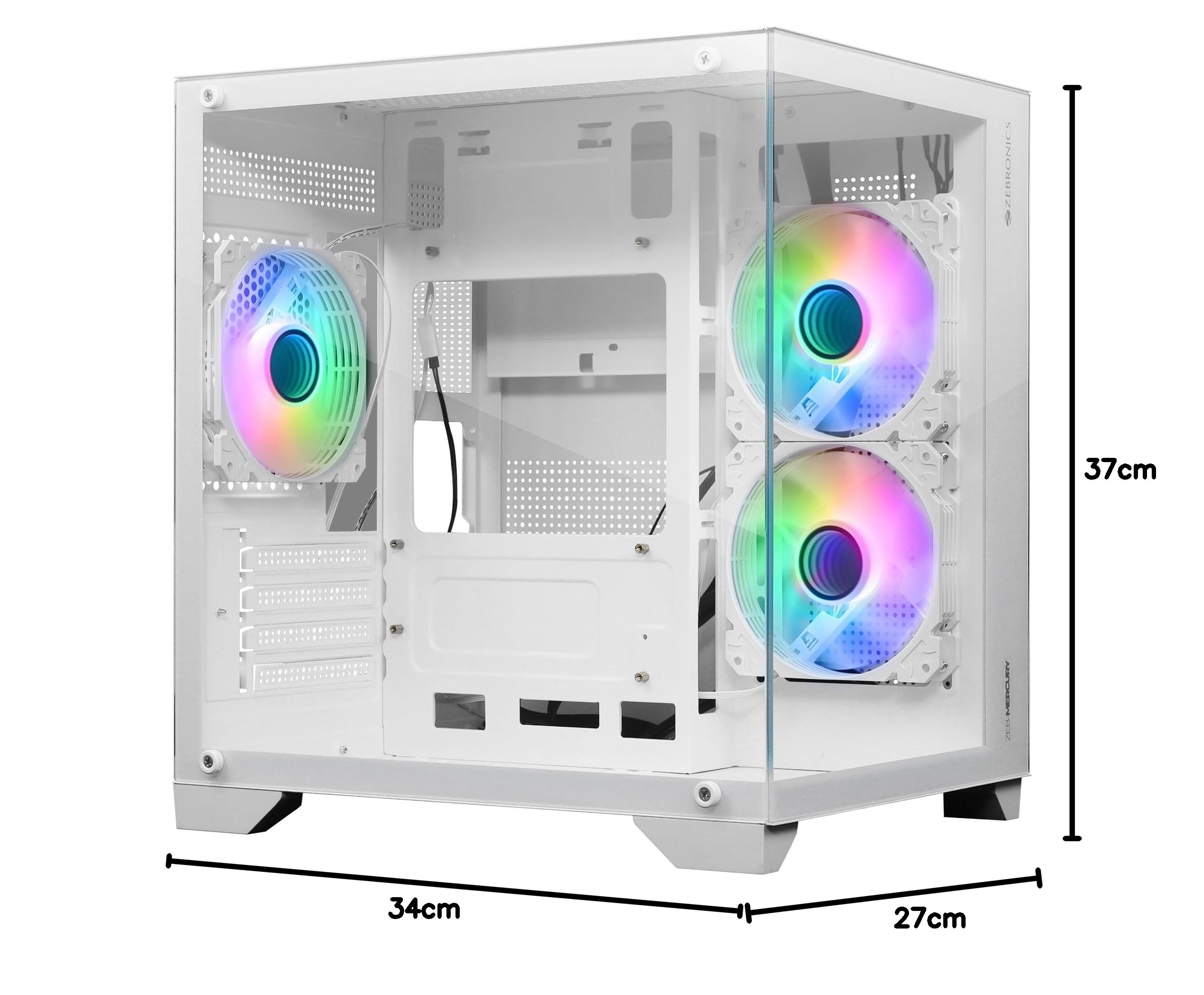 ZEBRONICS Mercury Premium Gaming Chassis with Support for mATX | Mini ITX | 240mm AIO, Dual Chamber Design, Infinity Ring ARGB Fan, Wraparound Tempered Glass (White) — Amazon image 9