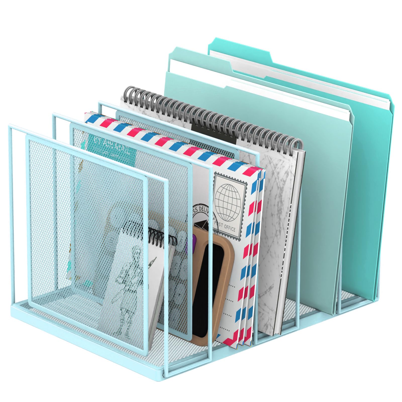 RITOLLO File Organizer for Desk, 5-Section Vertical File Sorter, Paper Holder Organizer Standing Metal File Folder for Office Home Classroom, Blue