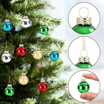 60 PCS Christmas Glass Balls Ornaments Mini Christmas Glitter Glass Ornaments Glittering Small Ball Hanging Decoration for Tree for Xmas Party Supplies Home Decoration Pendants Balls