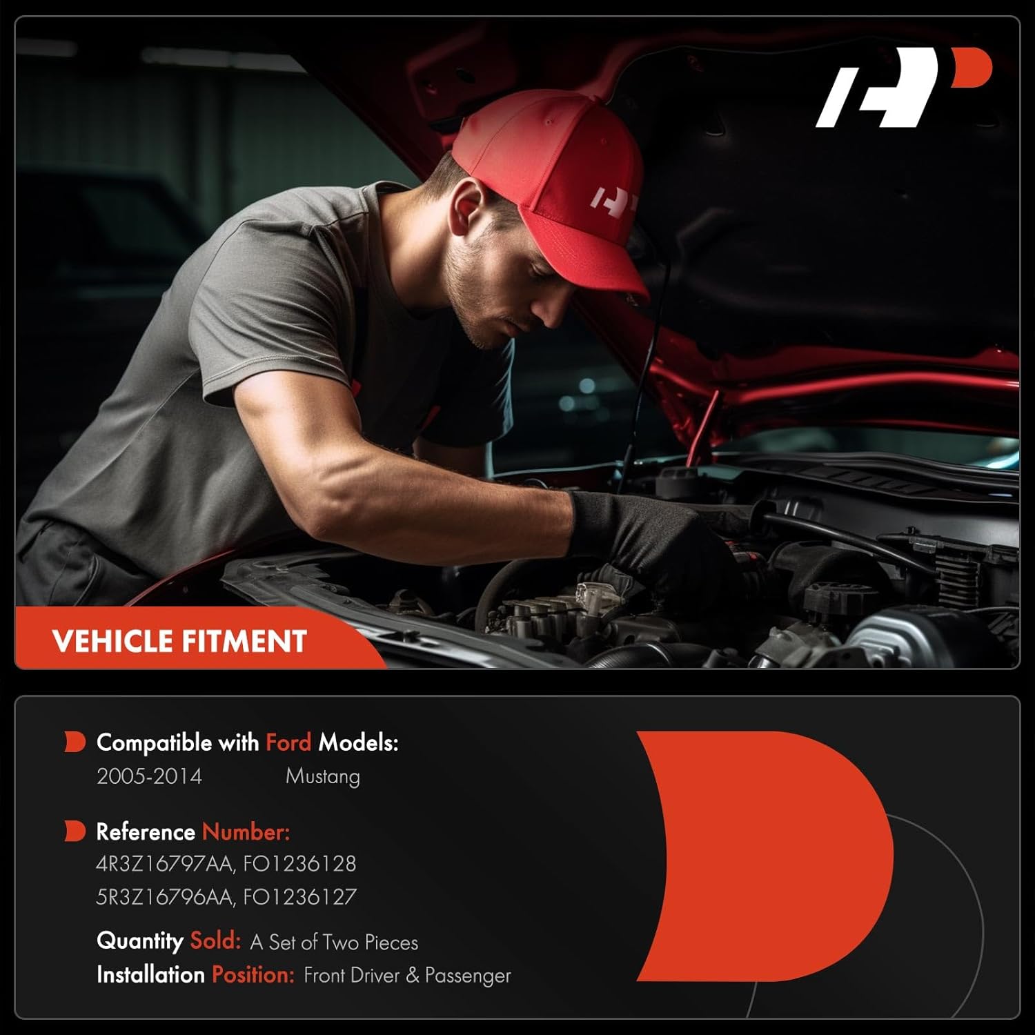 A-Premium Driver and Passenger Hood Hinges Compatible with Ford Mustang 2005-2014, Set of 2 Front Left and Right Side Hood Hinges, Replace# 4R3Z16797AA, 5R3Z16796AA