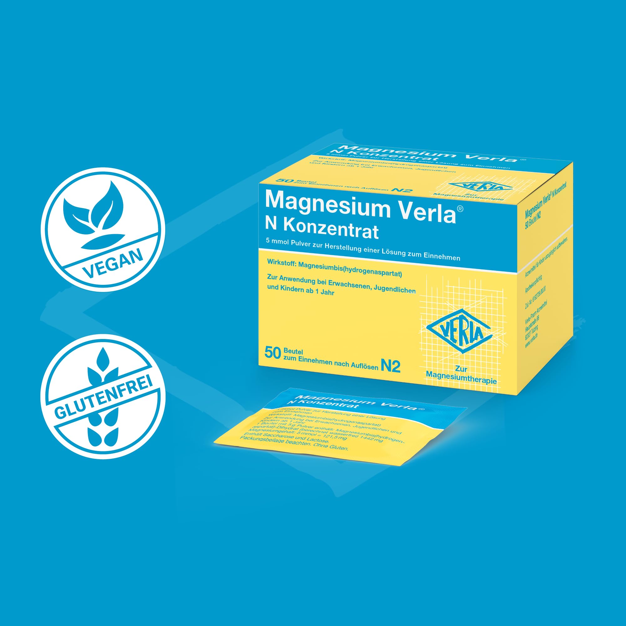 Magnesium Verla N Konzentrat – Pulver zum Auflösen, bei Magnesiummangel mit organischem Magnesiumaspartat für eine gute Bioverfügbarkeit, nicht brausend, fruchtiger Mandarinen-Geschmack, 500 St