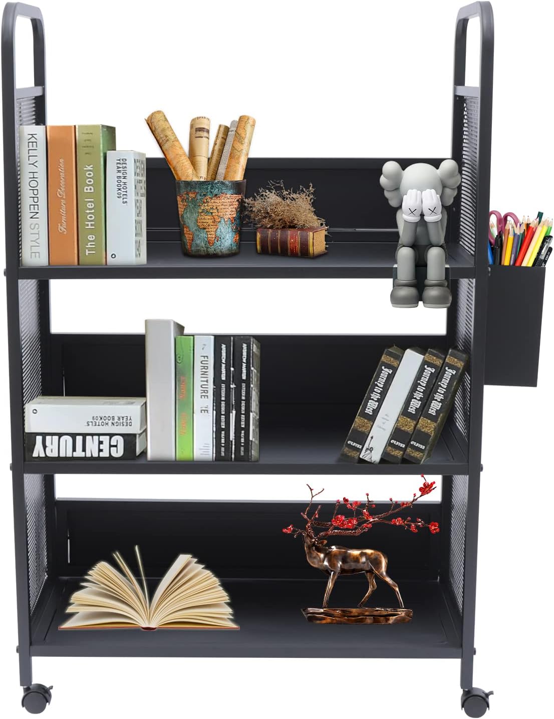 3 Tier Rolling Book Cart Book Cart, Low Noise Universal