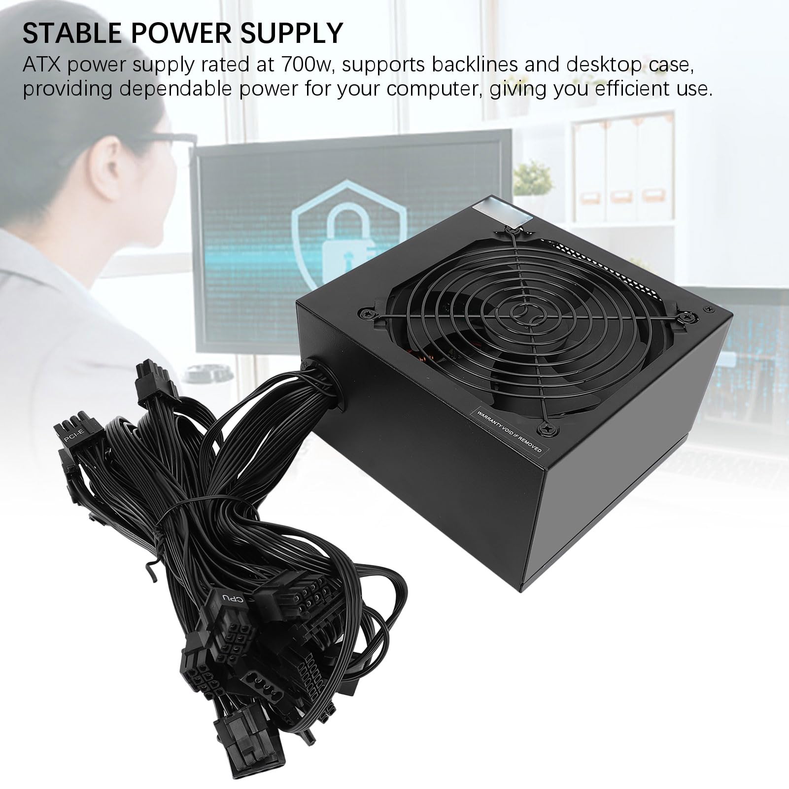 Wakects Zasilacz Komputerowy 700 W Zasilacz ATX ze Stopu Aluminium 700 W z Wentylatorem 12 Cm 24 Piny 4 Plus 4 Piny X2 i wydajność 80% dla Obudowy ATX do Komputerów Stacjonarnych do Gier