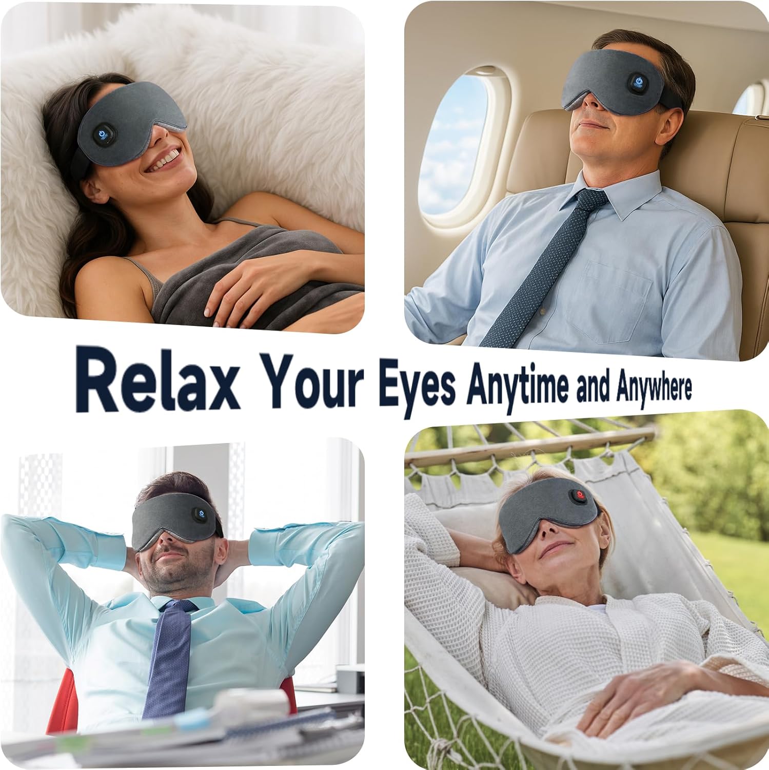 Ezona Cotton Cordless Heated Eye Mask, 2000mAh Warm Eye Compress Mask for Dry Eyes, Washable Eye Heating Pad for Travel, MGD,Blepharitis, Sinus Migraine with 10W Charger(Gray) - Image 6