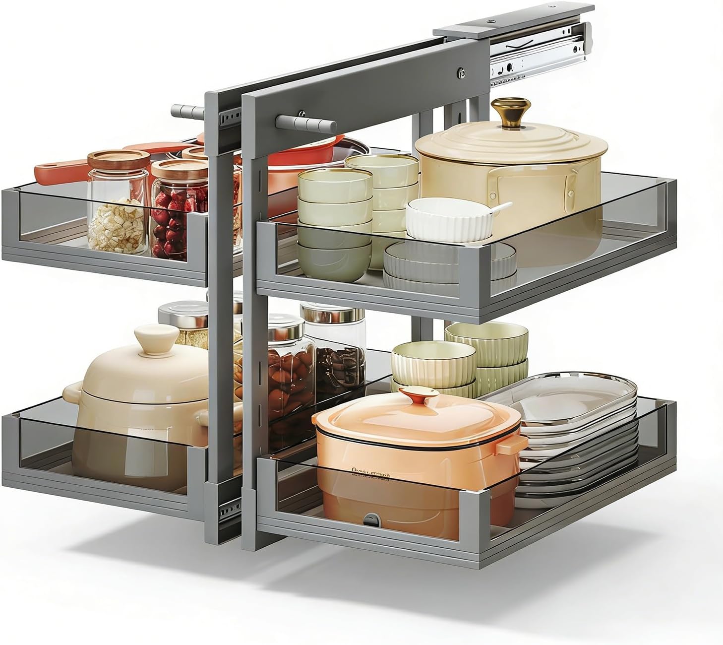 Blind Corner Cabinet Pull Out 13", 14.1", 15.3", 16.9", 2 Tier Kitchen Cabinet Organizer, Left & Right Open Compatible, Blind Corner Kitchen Cabinets