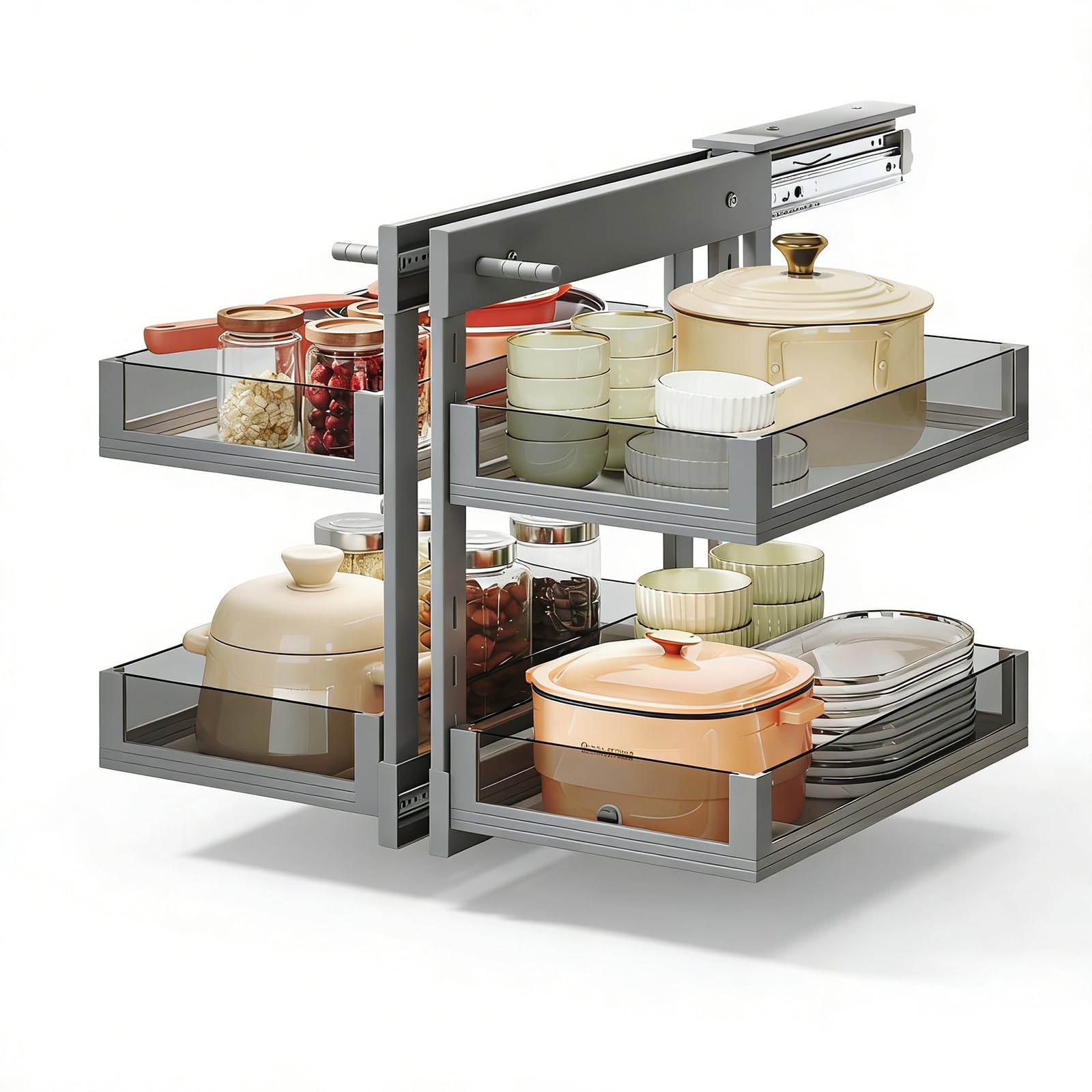 Blind Corner Cabinet Pull Out 13", 14.1", 15.3", 16.9", 2 Tier Kitchen Cabinet Organizer, Left &amp; Right Open Compatible, Blind Corner Kitchen Cabinets