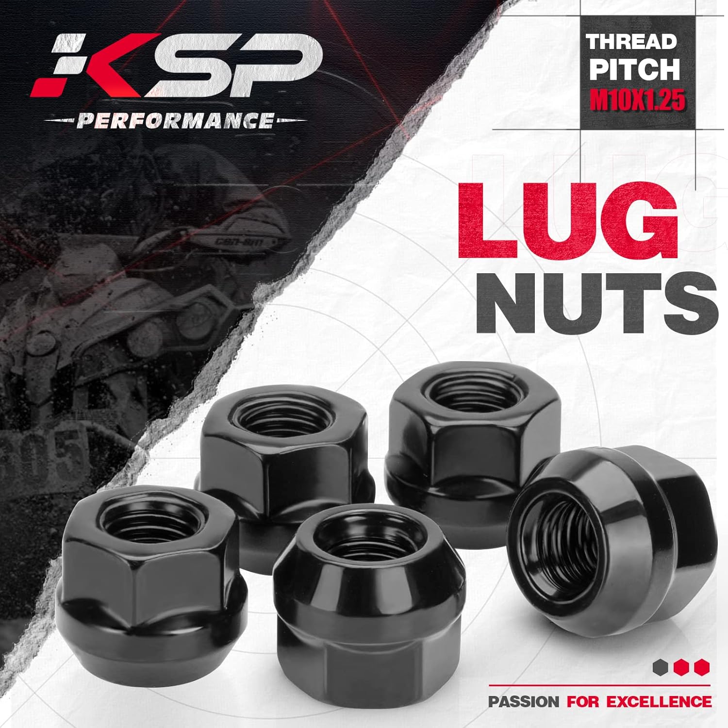KSP M10x1.25 Open End Acorn Bulge Wheel Lug Nuts, 16PCS 17mm Hex 0.6"(16mm) Height Wheel Nut for ATVs Polaris Sportsman Can-Am Commander Maverick Outlander Renegade Honda TRX Kawasaki KAF KVF