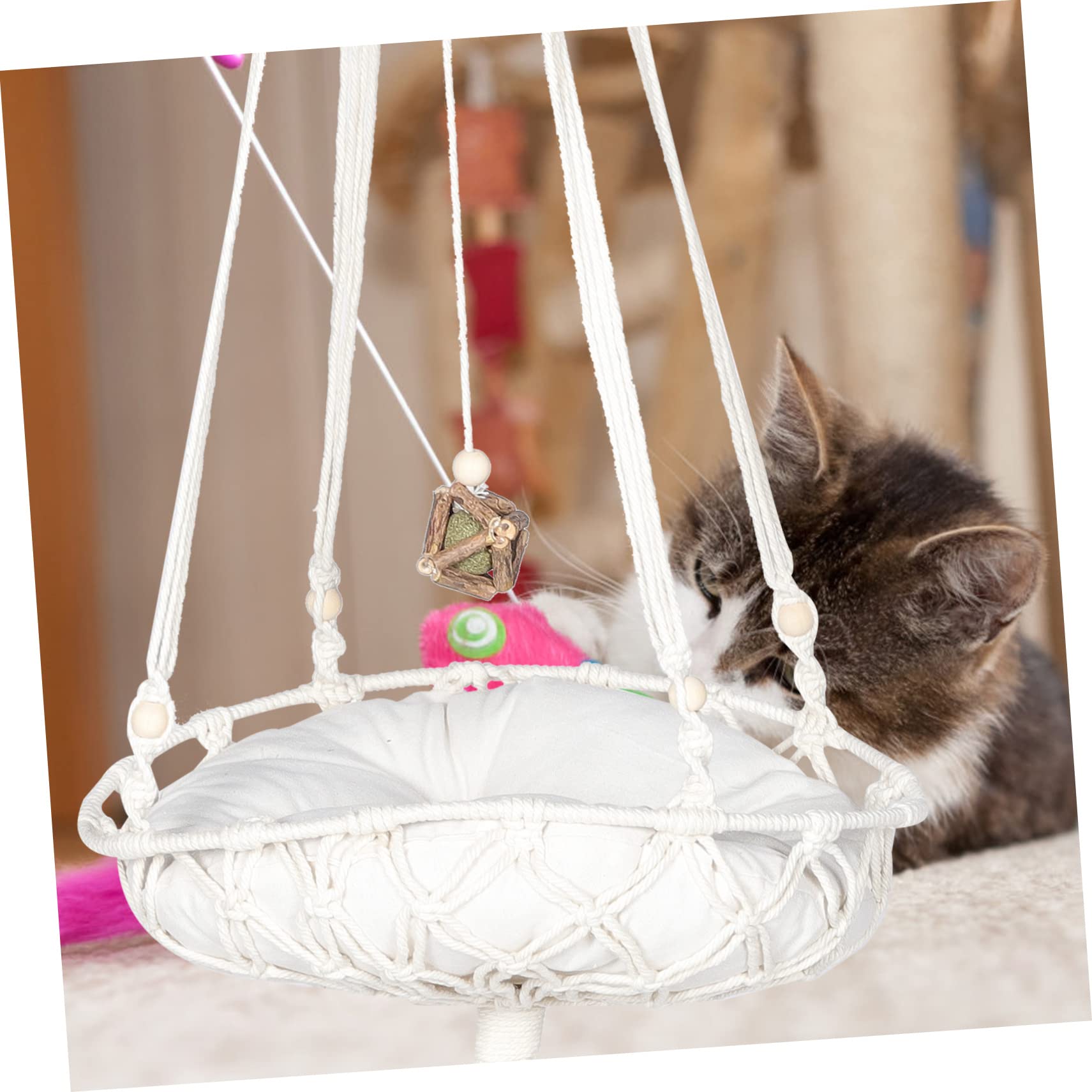 Sosoport Amaca Gatto in Corda di Cotone Stile Boho Set per Sospensione per Letto per Gatti Domestici