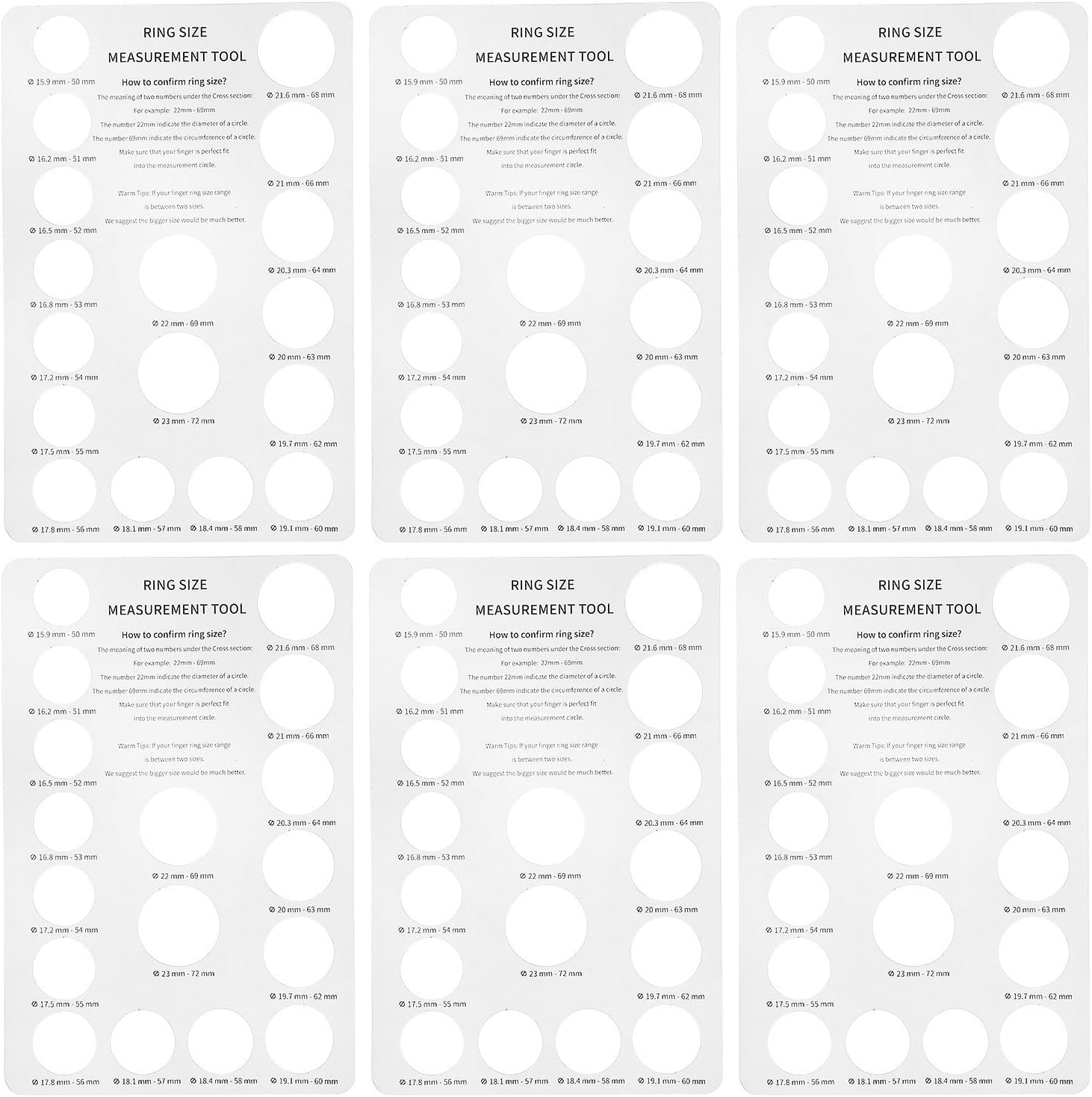 5pcs Ring Size Tools Measuring Board for Fingers, Lightweight Paper