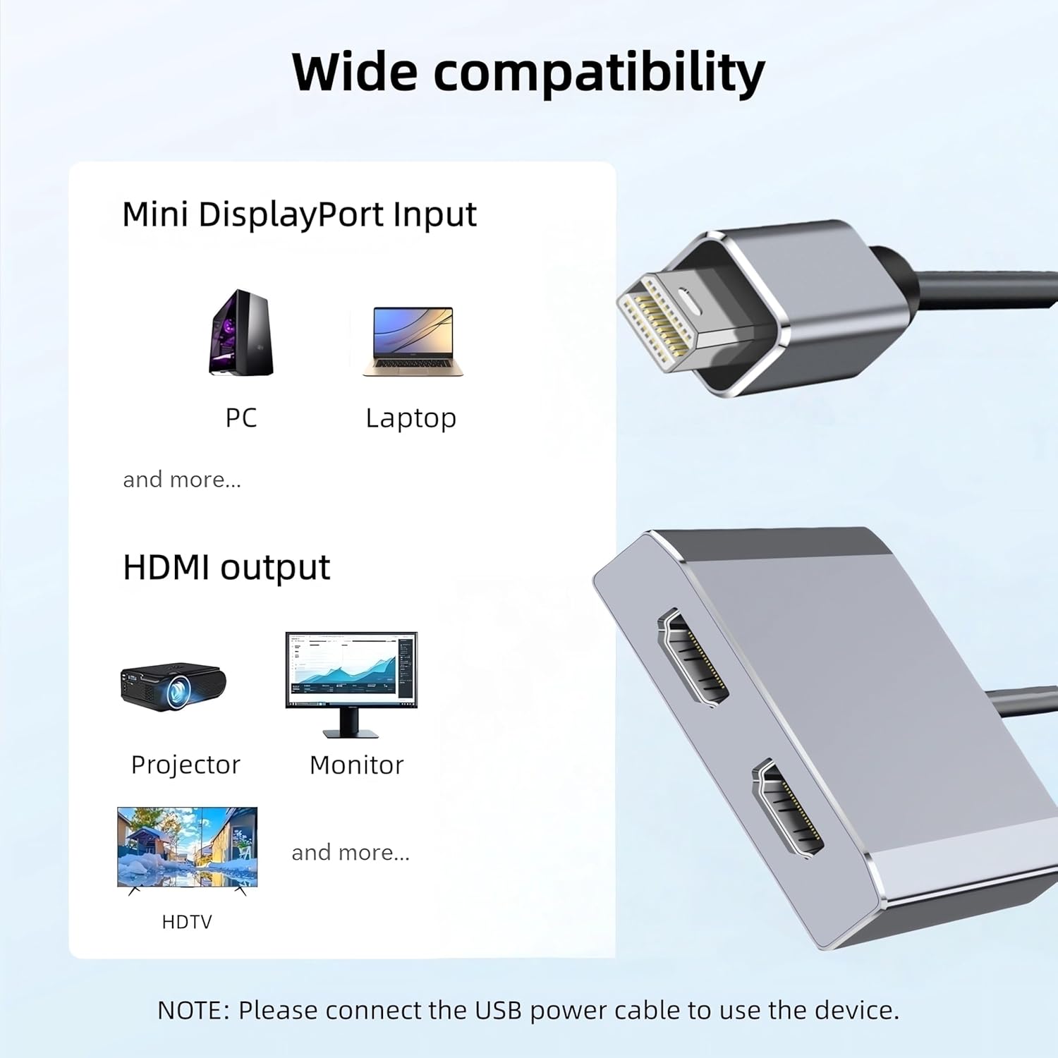 Mini DisplayPort to Dual HDMI Adapter,4K@60Hz Mini DP Source to HDMI Splitter Extended Display Adapter for Dual Monitors,Display Port Converter for NVIDIA, AMD Graphics Card Support MST & SST Mode