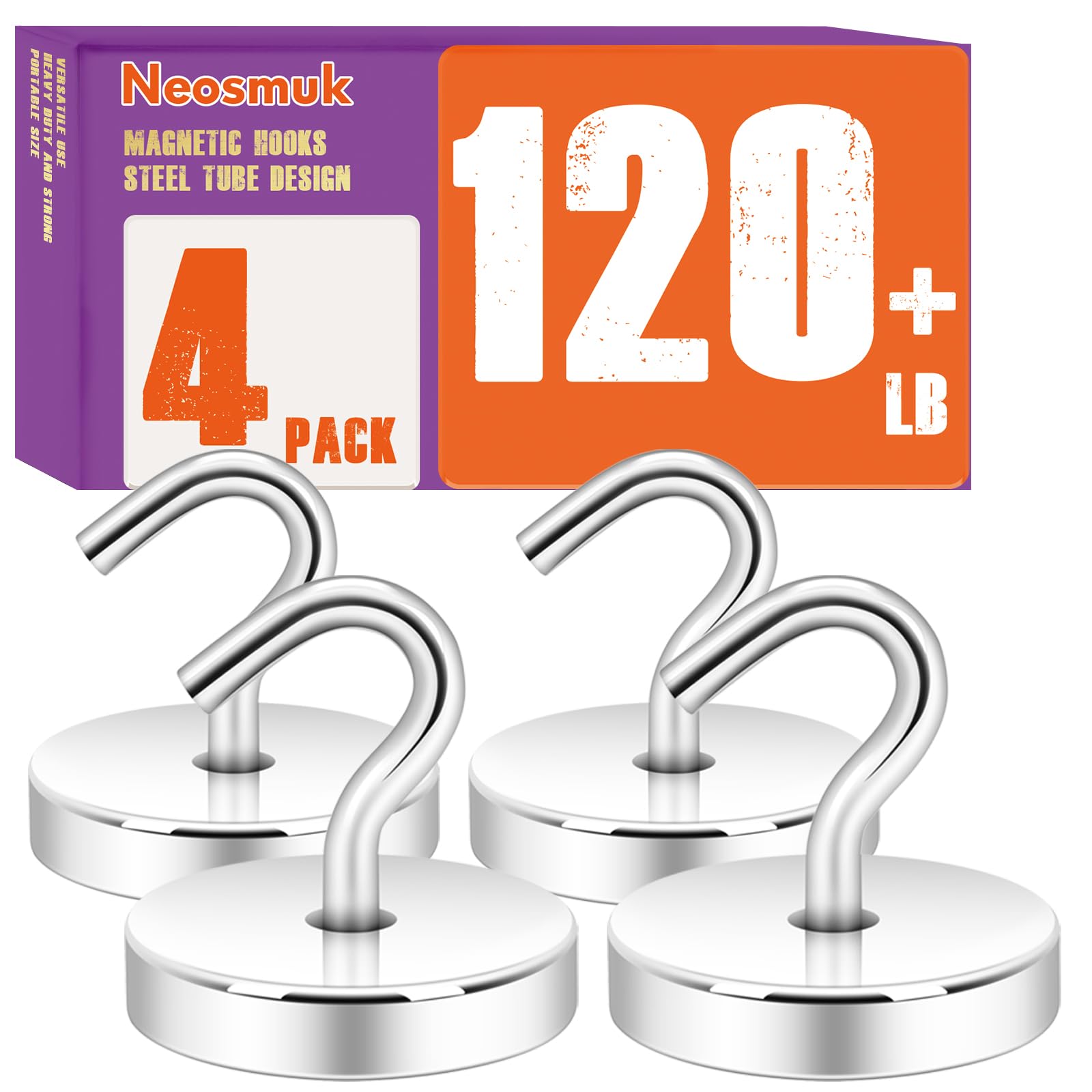 Neosmuk Magnetic Hooks, Cruise Ship Essentials, 120lb+ Heavy Duty Magnetic Hooks for Cruise Cabins, Refrigerator, Grill, Hanging, and Travel | Extra Strong Must-Haves Magnet Hook,Silver