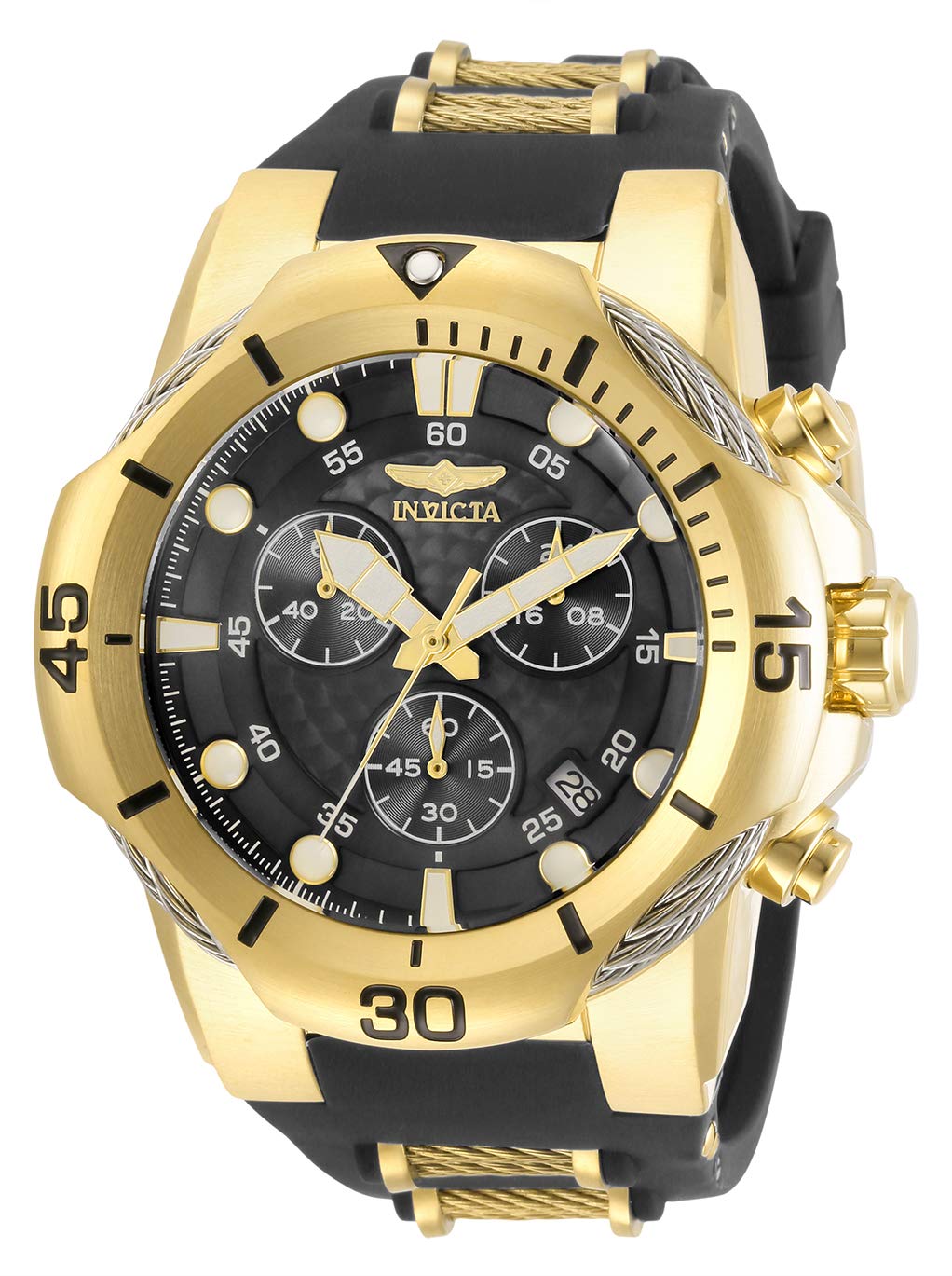 Invicta Men's Bolt Stainless Steel Quartz Watch with Silicone Strap, Gold, Black, 30 (Model: 31168)