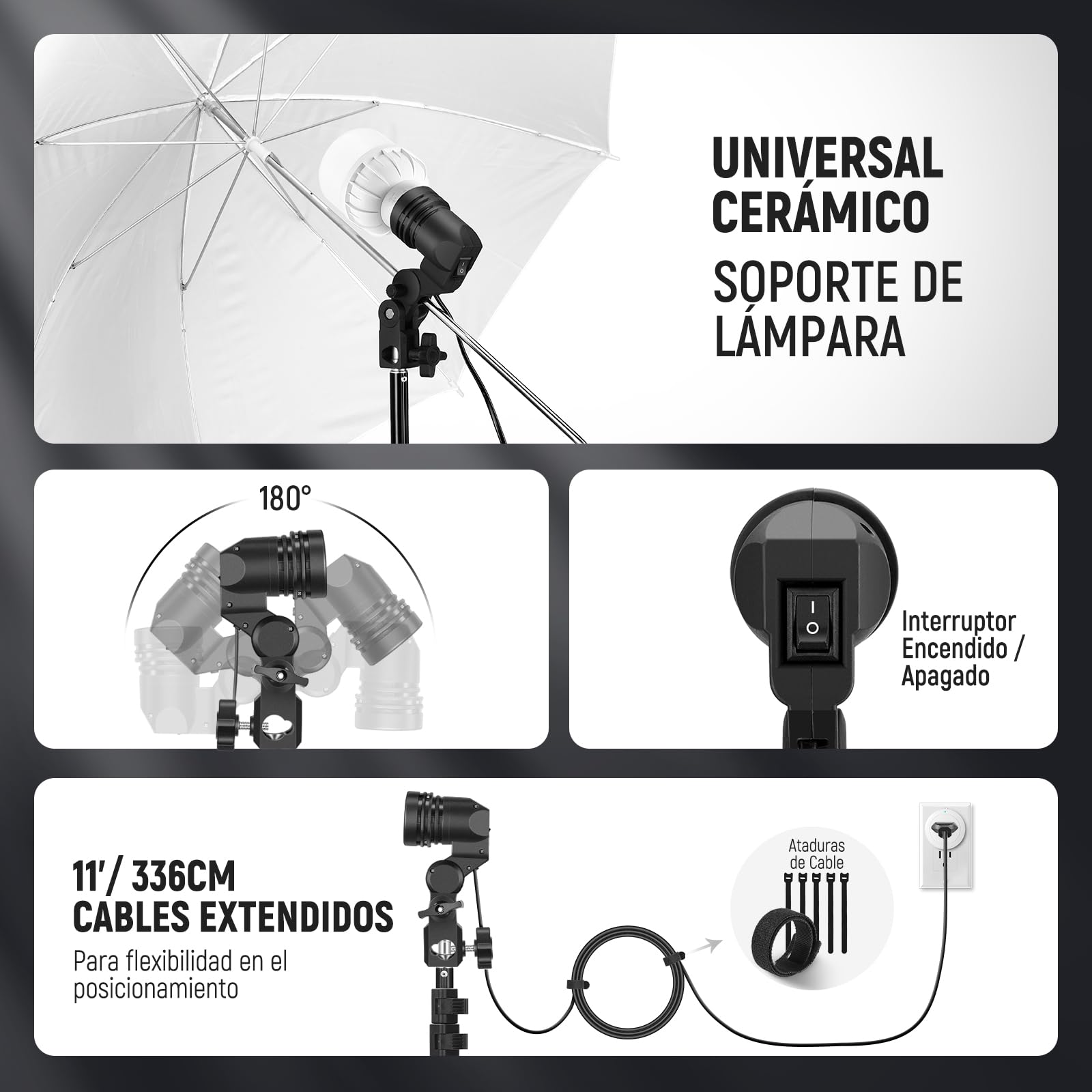 NEEWER Kit de Iluminación Foto Studio de 400W Equivalente Incandescente, 2x Paraguas Negro, 2x Paraguas Blanco, 2x Bombillas LED 24W, 1x Bombilla LED RGB 24W, para Iluminación Fotográfica,NK501