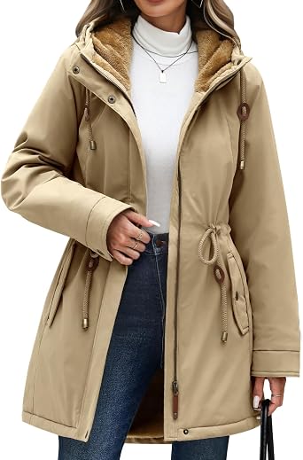 Yusongirl Parka Jacket Women Fleece Lined Warm Winter Coat with Pockets | Water Repellent, Hooded, for Daily Commute & Outdoor