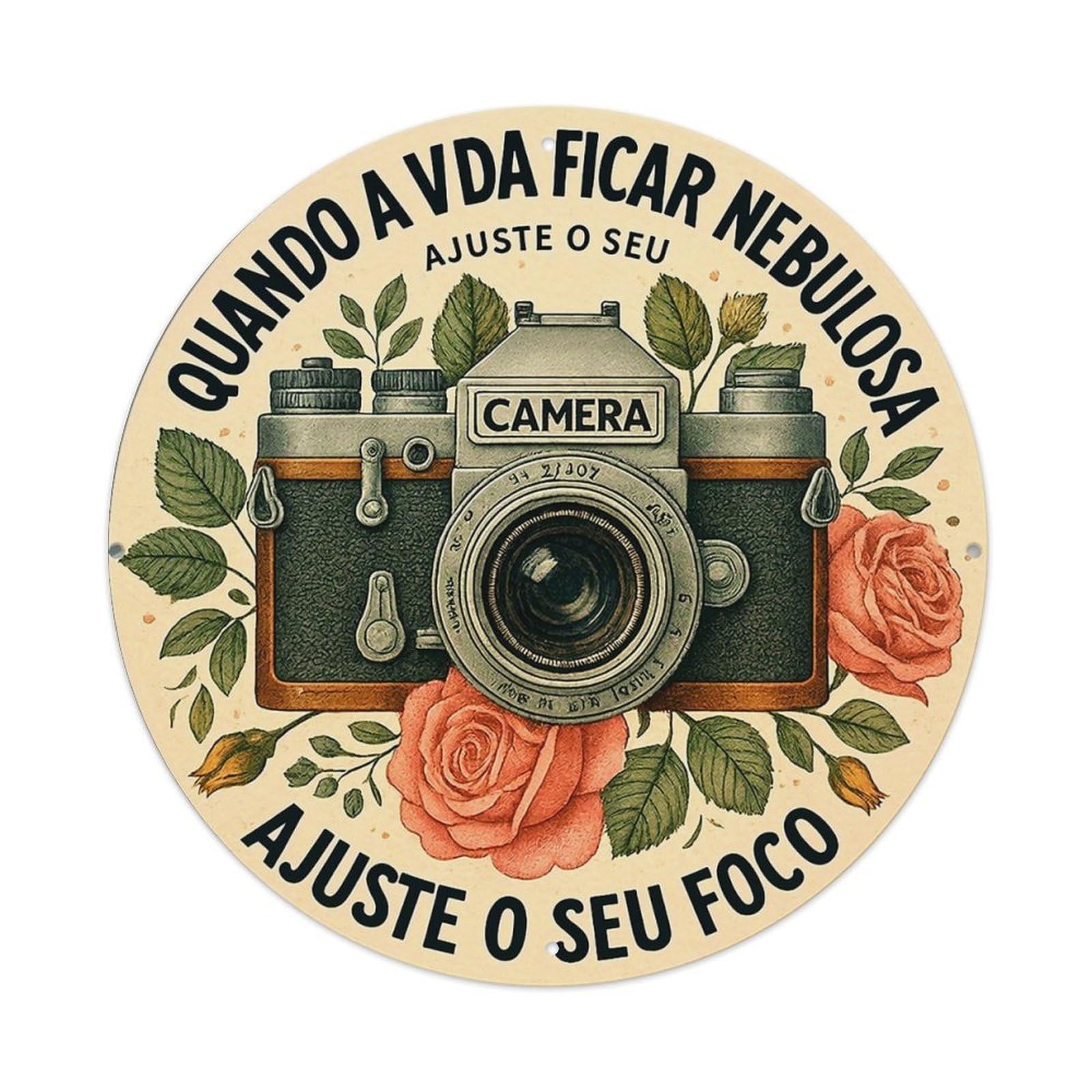 Vintage Camera With Roses And Leaves Tin Sign Metal Poster Vintage Metal Signs for Home Man Cave Bar Cafe Kitchen laundry room Wall Decorations 8x8 inches