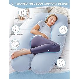 Meiz Pregnancy Pillow, Cooling Pregnancy Pillows for Sleeping, Maternity Pillow for Pregnant Women, Pregnancy Body Pillow with Cooling Jersey Cotton Cover, Blue