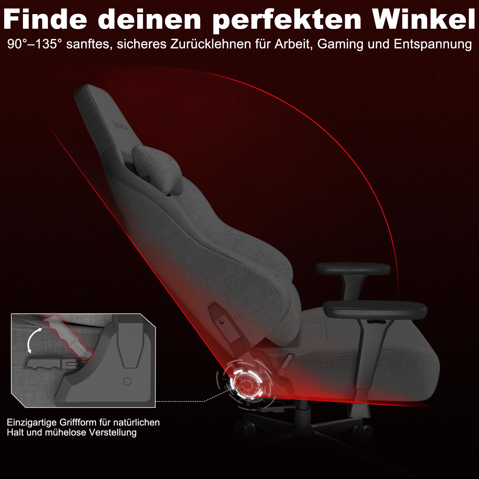 Devoko Ergonomischer Gaming Stuhl Stoff Atmungsaktiv mit Verstellbarer Rückenlehne, Höhenverstellbar, Kopf- & Lordosenstütze, Hochdichter Formschaum, Für Büro & Gaming, 180 kg Belastbar – Dunkelgrau