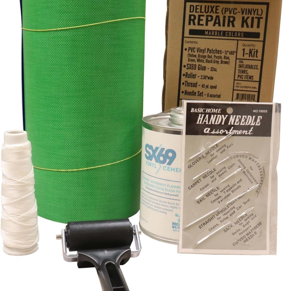 Moose Vinyl Deluxe Repair Kit Includes 32oz Sx Glue, Assorted Patches, Needles, Thread, Roller (Solid)