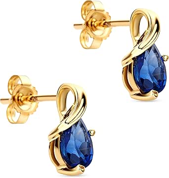 Orovi–Ohrringe Tropfenform aus 9 Karat Gelbgold/Weißgold(375)mit Rubin/Saphir/Aquamarin/Smaragd/Amethyst/Topas Gold Ohrstecker Damen mit Edelstein Goldohrringe allergenfrei & handgemacht(10 x 4.5 mm)