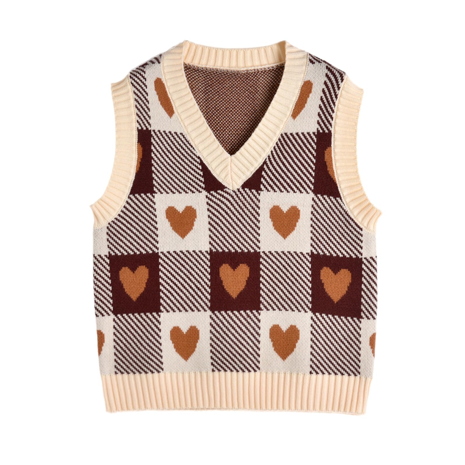 Women's Sweater Vest,Y2K Sleeveless Pattern Preppy Style Knitted Crop Tank Top for Girl