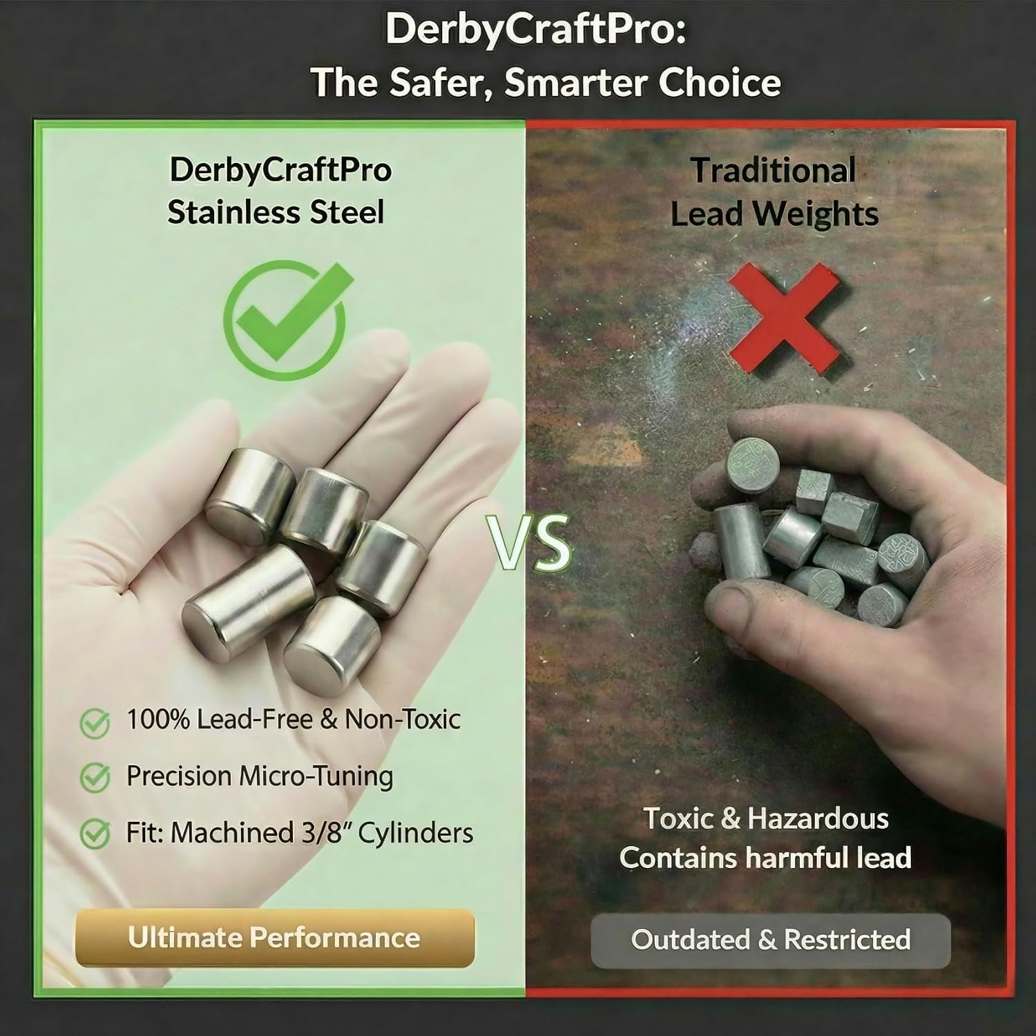 DerbyCraftPro Pinewood Car Derby Weights and Graphite Powder Kit, 3/8 Inch 5.25oz 36pcs Steel Cylinder Weights in 1/4 1/8 1/16 Oz, Lead-Free Car Weight Tuning for Wheels and Axles, 0.5oz Lubricant