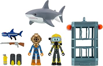 حزمة ألعاب DevSeries Sharkbite 2 Shark Cage - شخصيتان مقاس 2.75 بوصة مع ملحقات ورمز عنصر افتراضي حصري