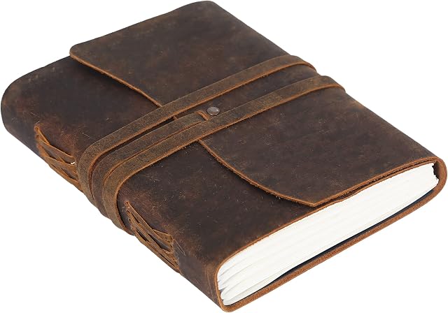 Handmade Leather Journal/Writing Notebook Diary/Bound Daily Notepad For Men & Women Unlined Paper Medium, writing pad gift for artist, sketch (8 x 6, Brown Tan)