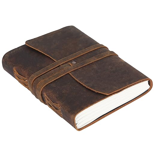 Handmade Leather Journal/Writing Notebook Diary/Bound Daily Notepad For Men & Women Unlined Paper Medium, writing pad gift for artist, sketch (Brown Tan, 8 x 6)