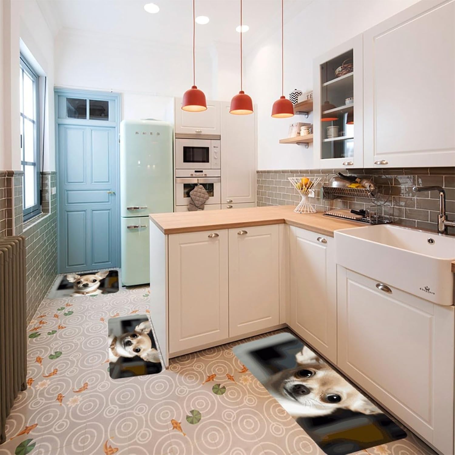 Cute Chihuahua Kitchen Mats for Floor 3 Pcs Kitchen Rugs