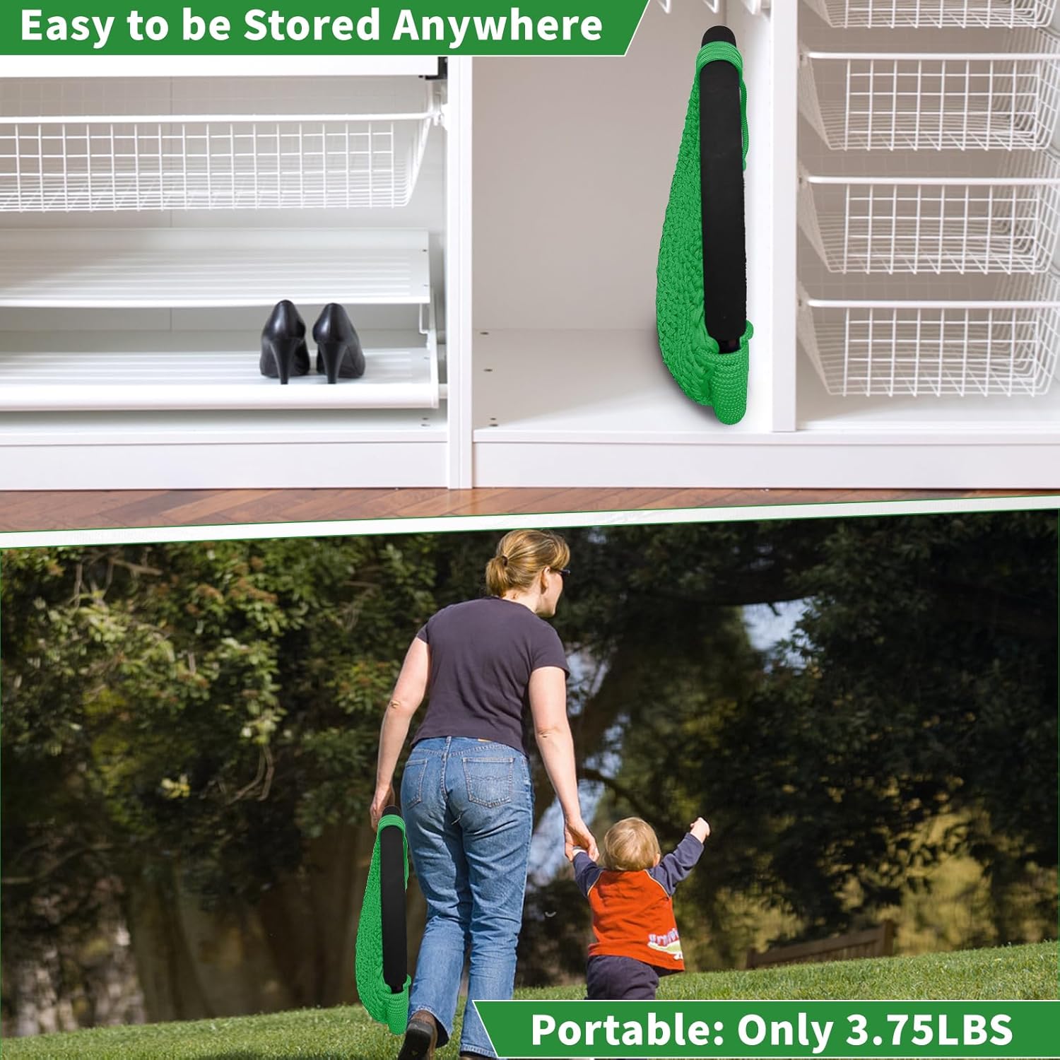 Hi-Na Tree Swing for Kids, Adjustable Toddler Rope Swing Seat with Snap Hooks and Straps, 440 lbs Capacity, Swingset Accessories for Indoor Porch Doorway Outdoor Playground Backyard (Green)