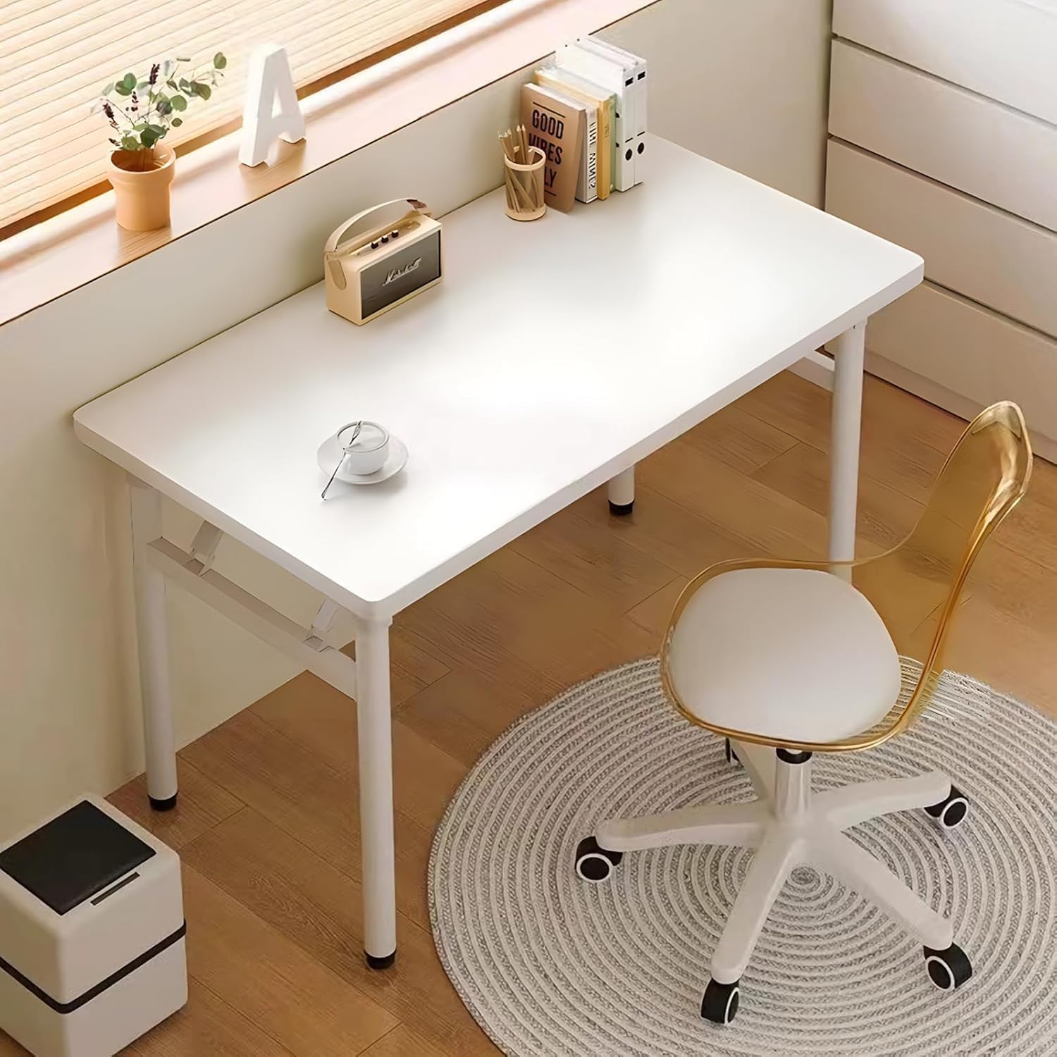 XUEGW Moderner Computertisch, Schreibmaschinentisch, Keine Montage erforderlich, Schreibtisch, klappbar, platzsparend für Arbeitszimmer, Schlafzimmer, Heimbüro