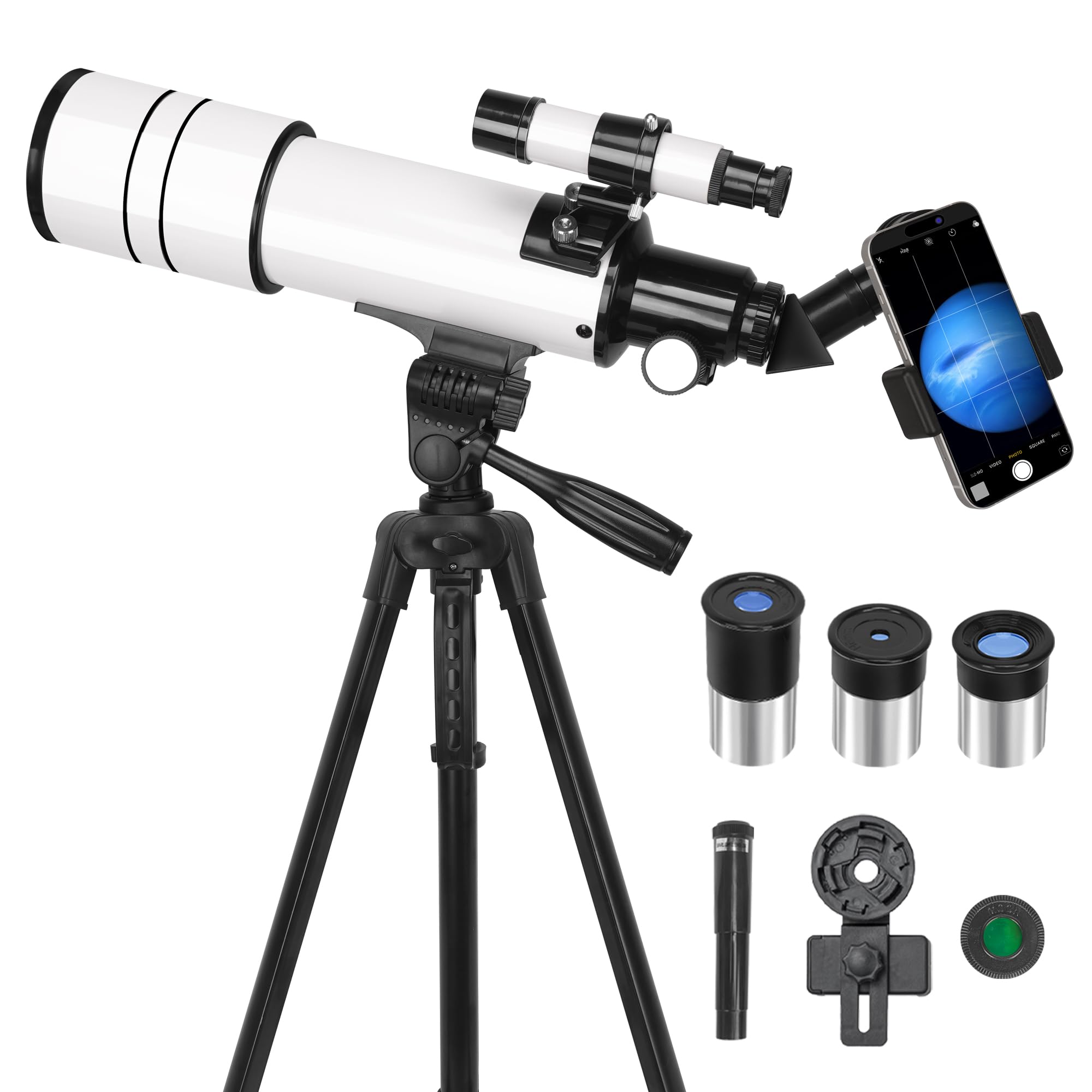 Gaterda Telescope, Telescopes for Adults Astronomy, 70 mm Aperture 500 mm (25X-250X), Refractor Telescope Professional for Children, Beginners, Compact and Portable with Tripod, Phone Adapter, Moon