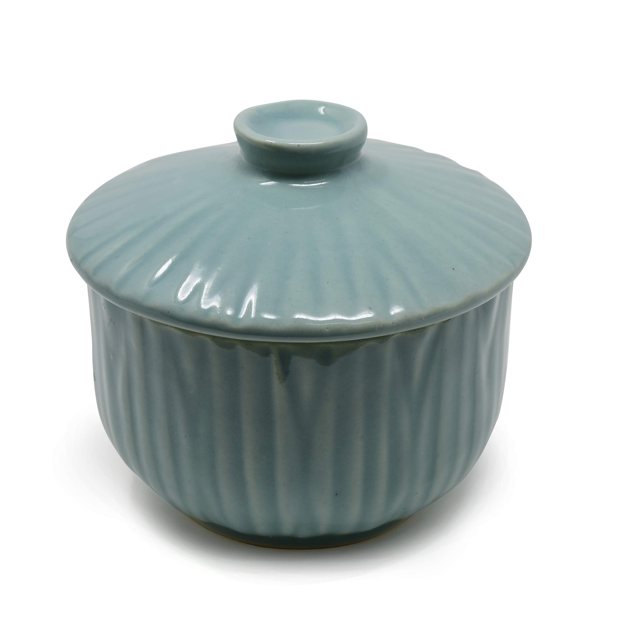 The Himalayan Goods Company - Designer Stoneware Ceramic Bowl with Lid (500ml) | Stylish & Durable | Perfect for Storage & Serving | Microwave & Dishwasher Safe | Sea Green