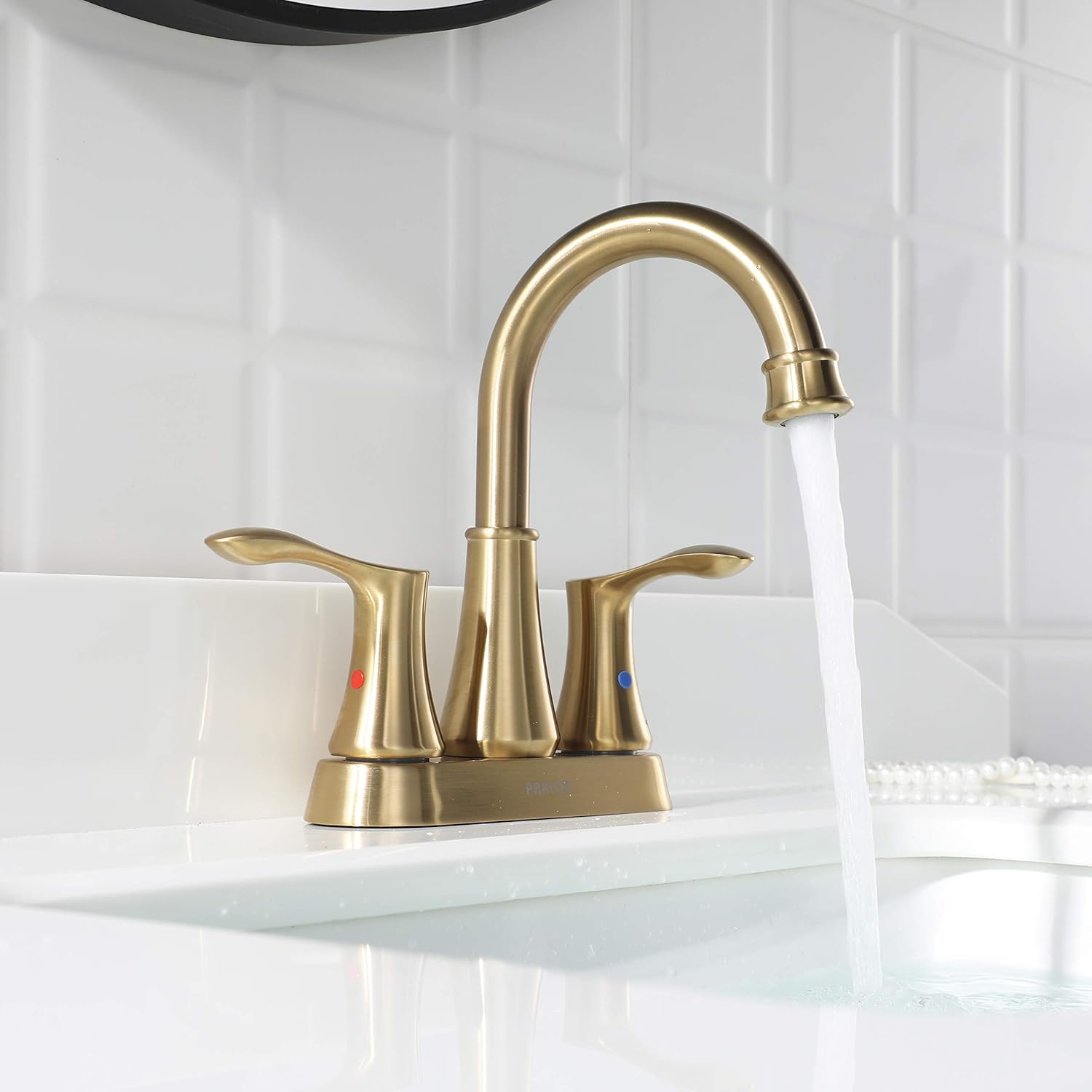 High Arc Brushed Gold Bathroom Sink Faucet Widespread & Centerset Bundle Demeter Collection (1362708-1365108)