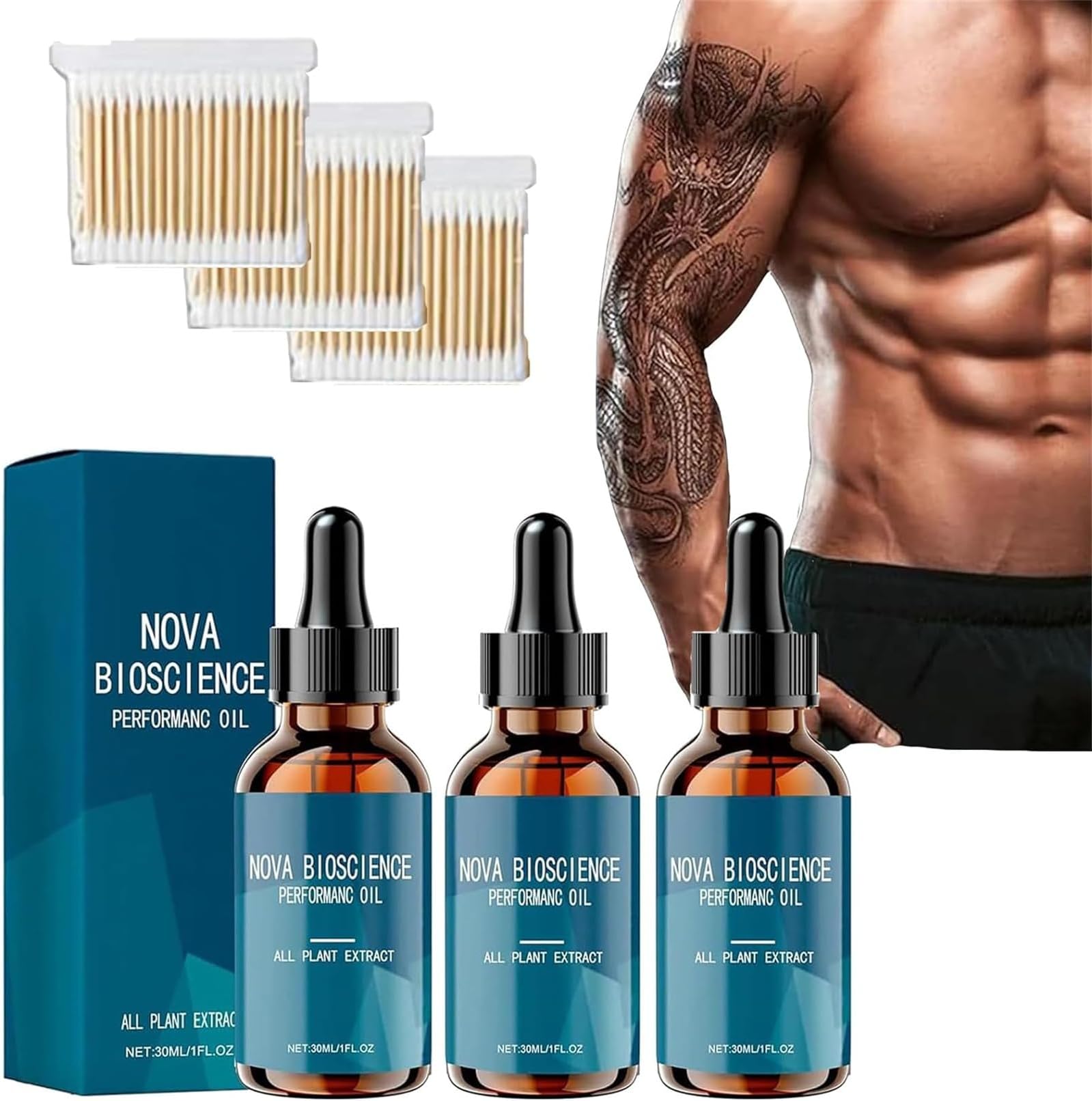 Nova Bioscience Performance Oil for Men, Revitahepa Male Growth Nutrition Drops, Nova Bioscience Complex Men's Drops (3Pcs)